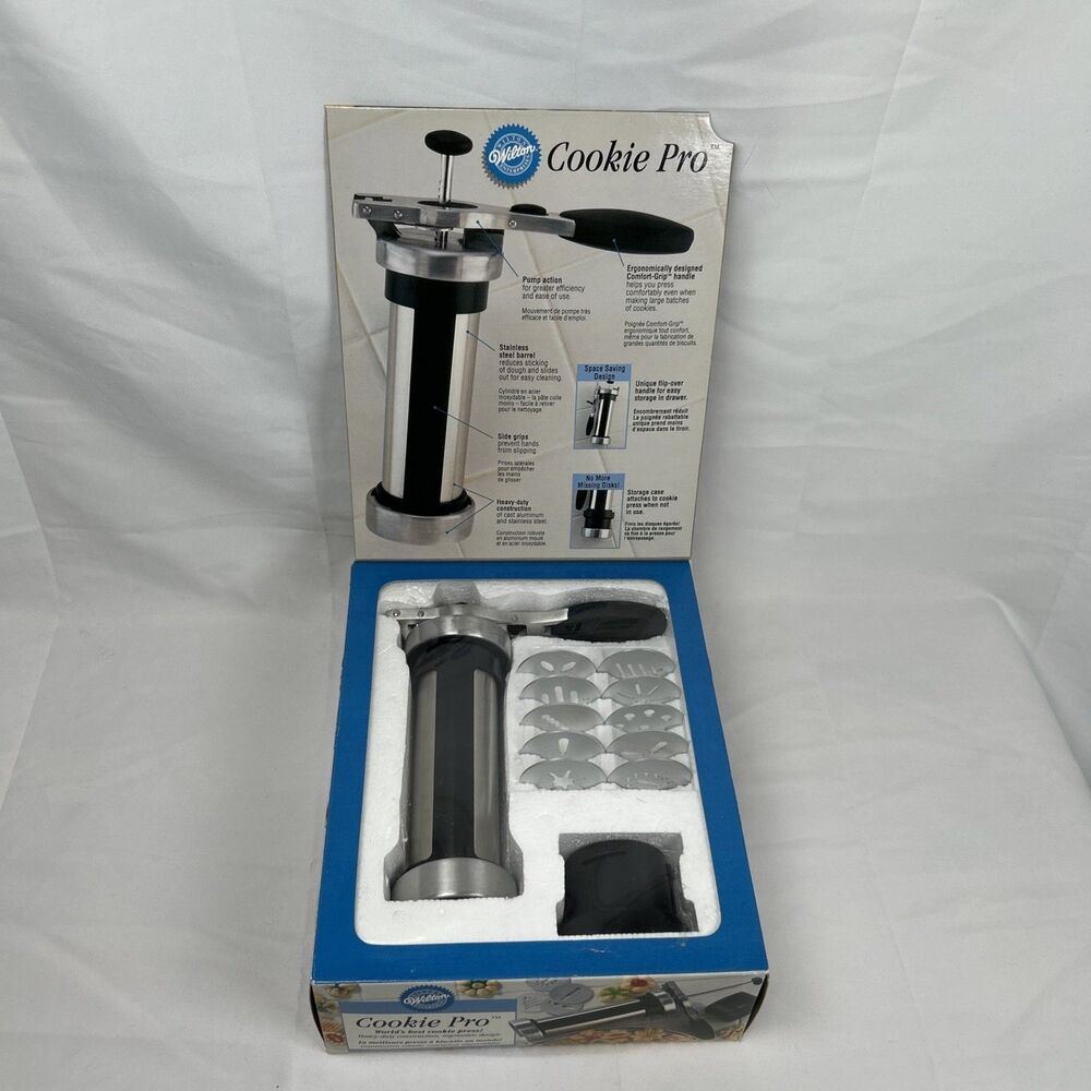 Wilton Cookie Pro Cookie Press Silver 10 Shapes Vtg 2000 Kitchen Baking Tool
